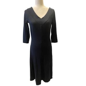 Black Maxi Dress Vintage 90s V-Neck Medium Small Knit Stretch Newport News